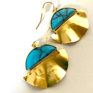 NWT Anthropologie Gold & Turquoise Look Fan Drop Earrings